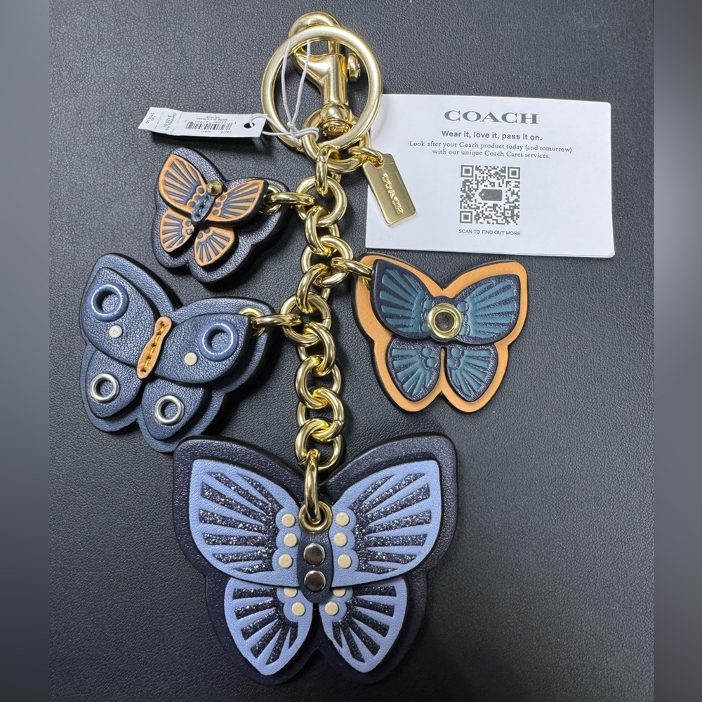 Coach $150 NWT Butterfly Cluster Bag Purse Charm C8224 Gold/Denim Multi